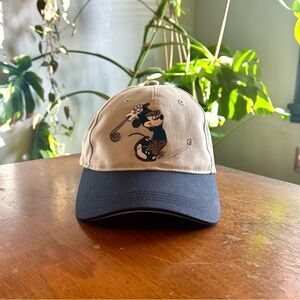 Vintage Disney Mickey Mouse Golf Cartoon Embroidered Tan Strapback Dad Hat